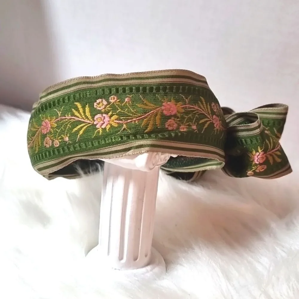 Free People Army Green Floral Side Bow Headband Cottagecore Feminine Nwot